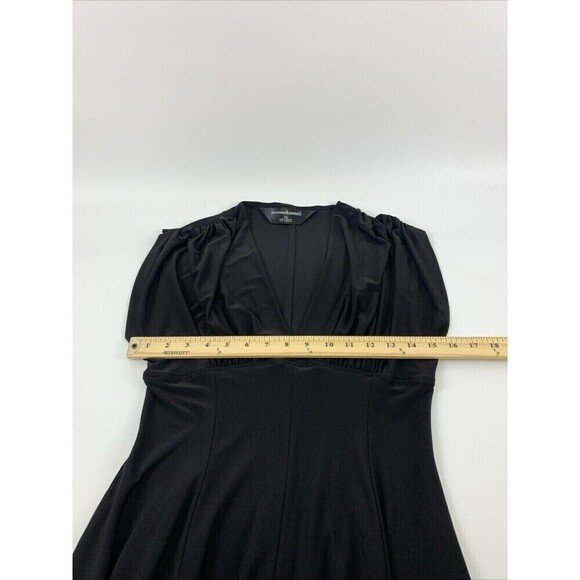 Norma Kamali Black Sleeveless Dress Deep V-Neck Flare Stretch Knee Womens Large - Picture 9 of 12